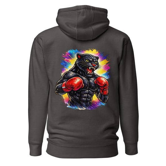 Hoodie BLACK PANTHER gris anthracite visuel coloré dos et logo blanc face Mindset Ambition