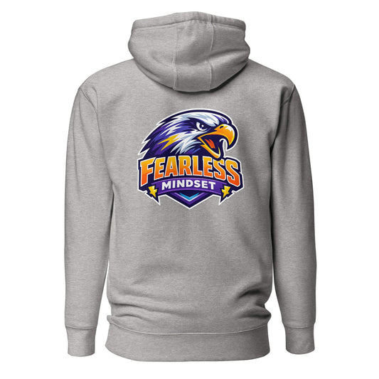 Hoodie FEARLESS MINDSET gris chiné visuel coloré dos et logo noir face Mindset Ambition