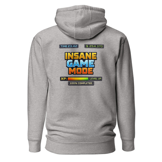 Hoodie INSANE GAME MODE gris chiné visuel coloré dos et logo noir face Mindset Ambition