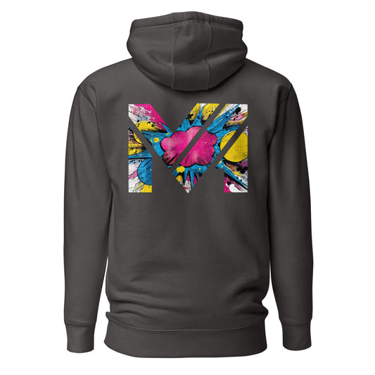 Hoodie MAKE SOME NOISE gris anthracite visuel coloré dos et logo blanc face Mindset Ambition
