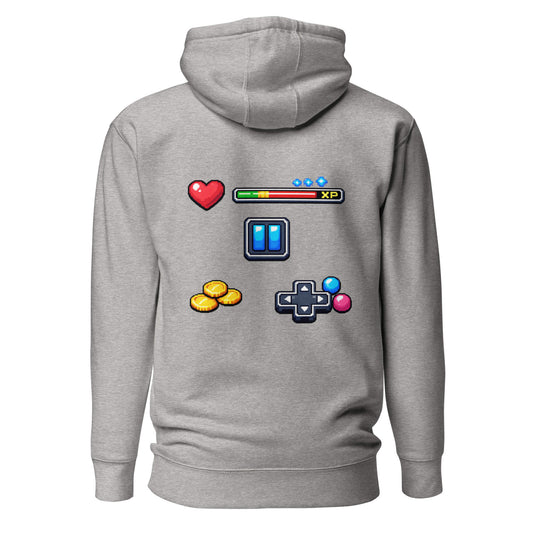 Hoodie XP MODE gris chiné visuel coloré dos et logo noir face Mindset Ambition