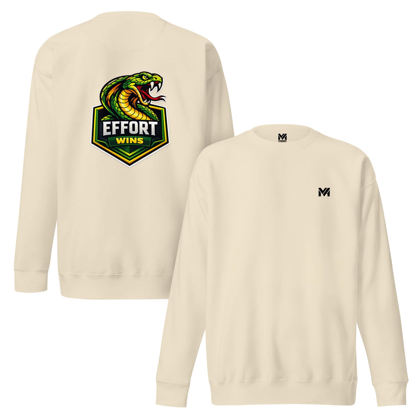 Sweat EFFORT WINS beige logo noir face et visuel coloré dos Mindset Ambition