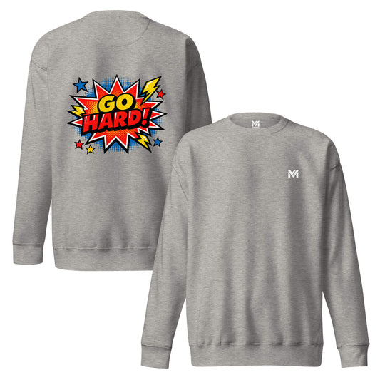 Sweat GO HARD gris chiné logo blanc face et visuel coloré dos Mindset Ambition