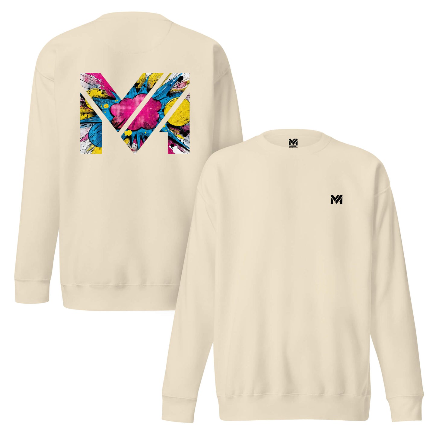 Sweat MAKE SOME NOISE beige logo noir face et visuel coloré dos Mindset Ambition
