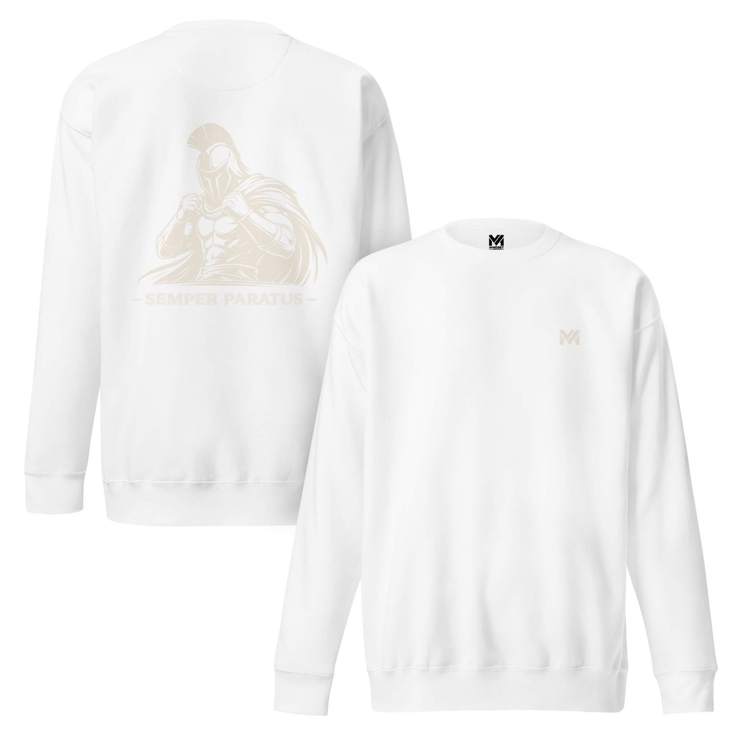 Sweat Semper Paratus blanc logo doré face et visuel doré dos Mindset Ambition