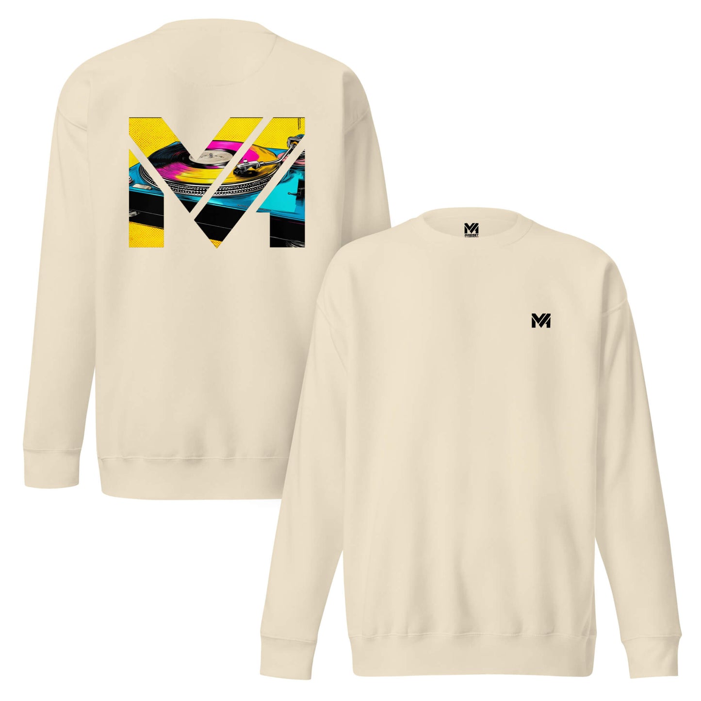 Sweat SPIN THE GRIND beige logo noir face et visuel coloré dos Mindset Ambition