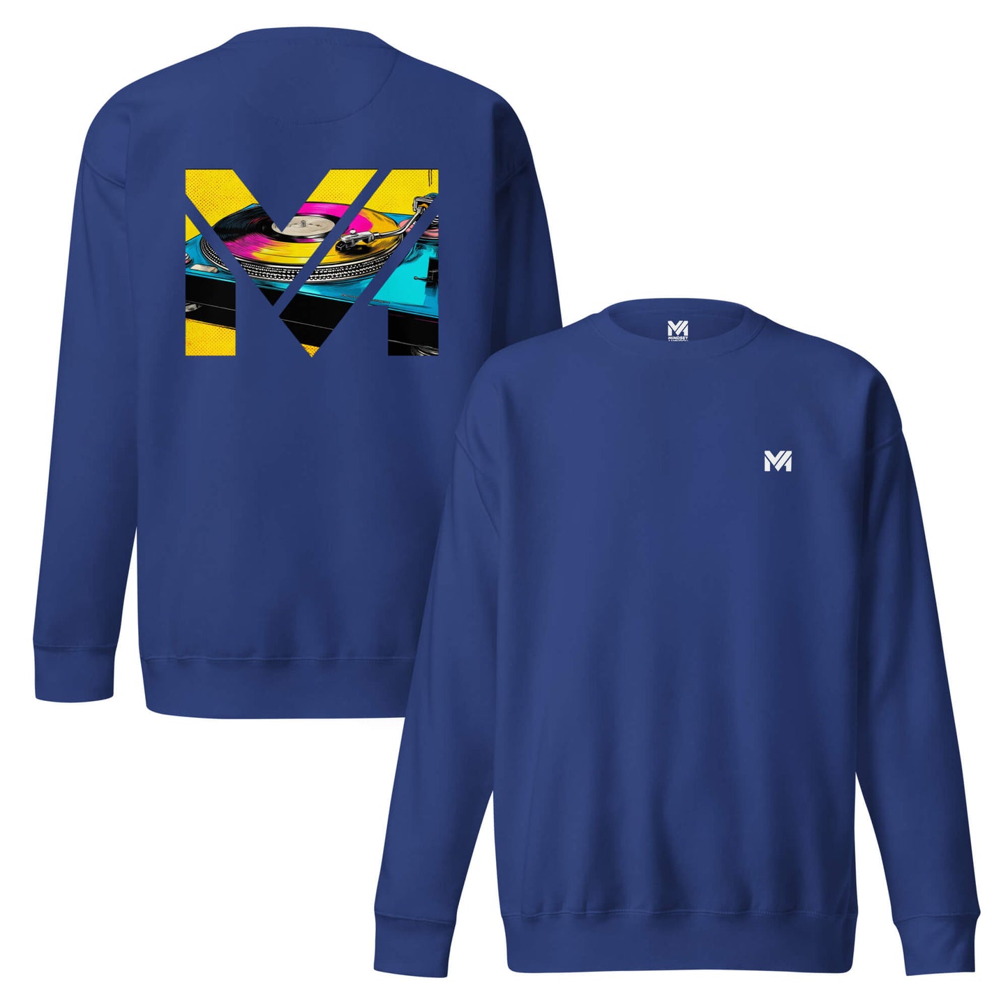 Sweat SPIN THE GRIND bleu roi logo blanc face et visuel coloré dos Mindset Ambition