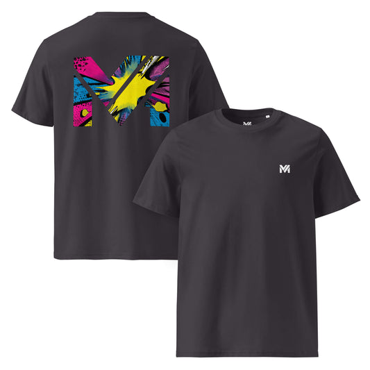 T-shirt Bio ANALOG MIND gris anthracite logo blanc face et visuel coloré dos Mindset Ambition