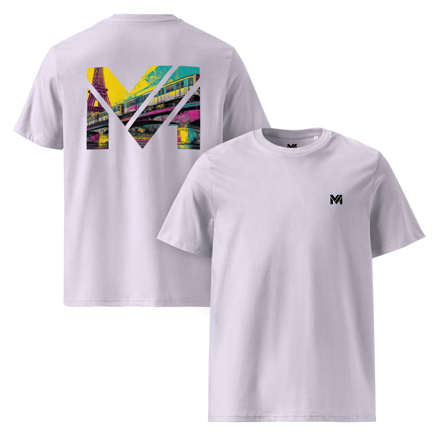 T-shirt Bio FORWARD ONLY lavande logo noir face et visuel coloré dos Mindset Ambition
