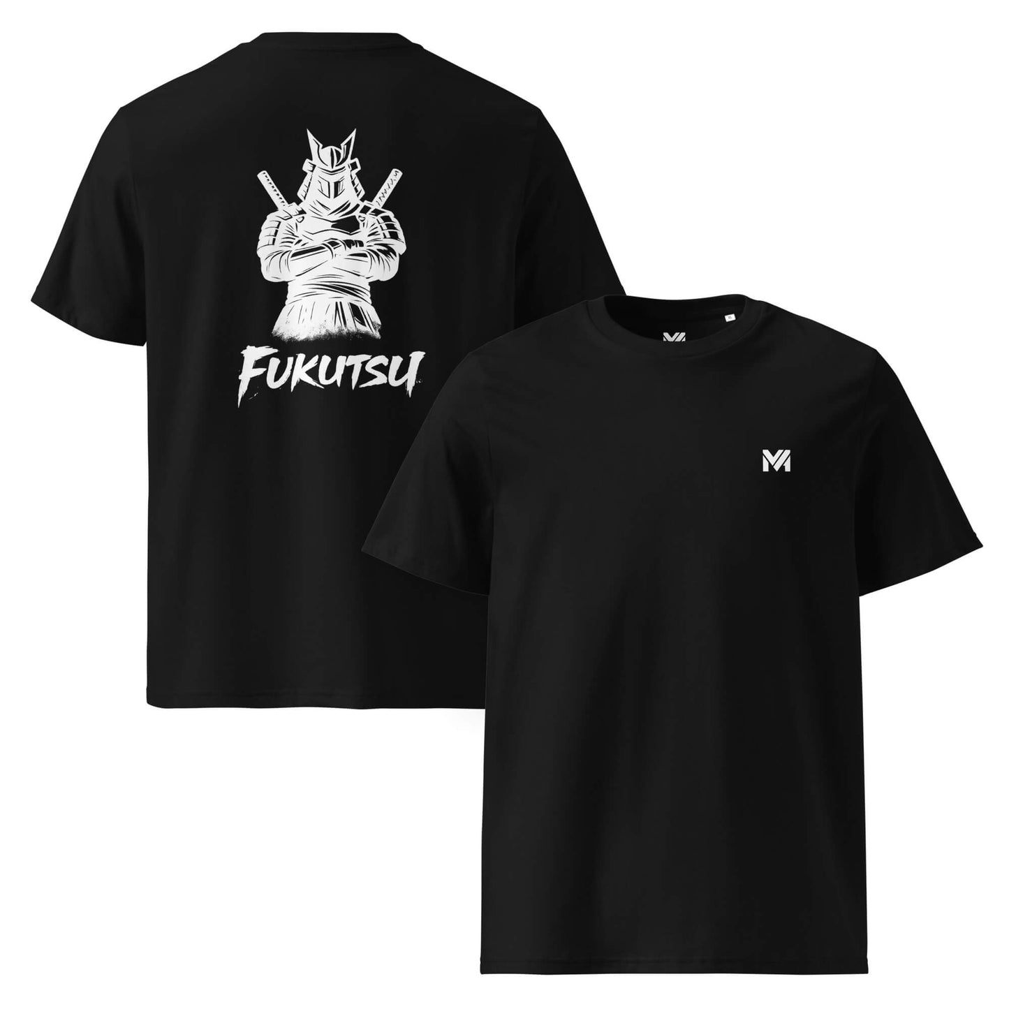 T-shirt Bio Fukutsu noir logo blanc face et visuel blanc dos Mindset Ambition