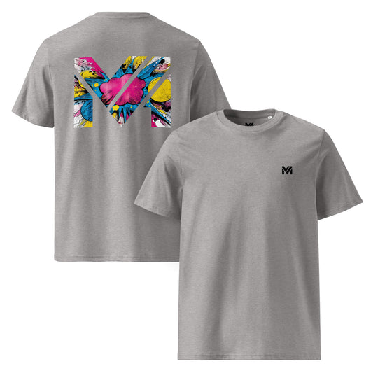 T-shirt Bio MAKE SOME NOISE gris chiné logo noir face et visuel coloré dos Mindset Ambition