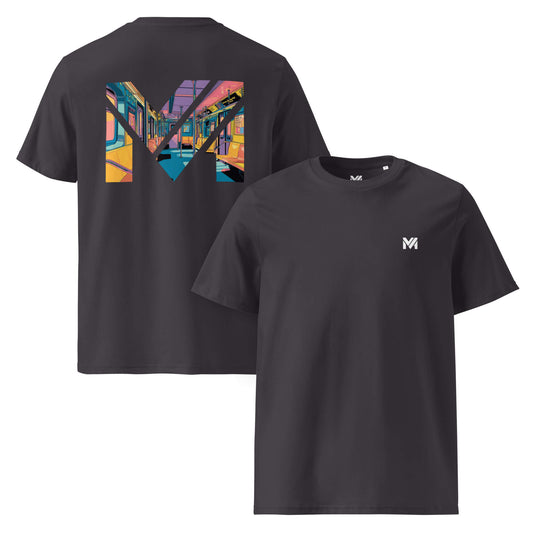 T-shirt Bio MIND ON TRACK gris anthracite logo blanc face et visuel coloré dos Mindset Ambition