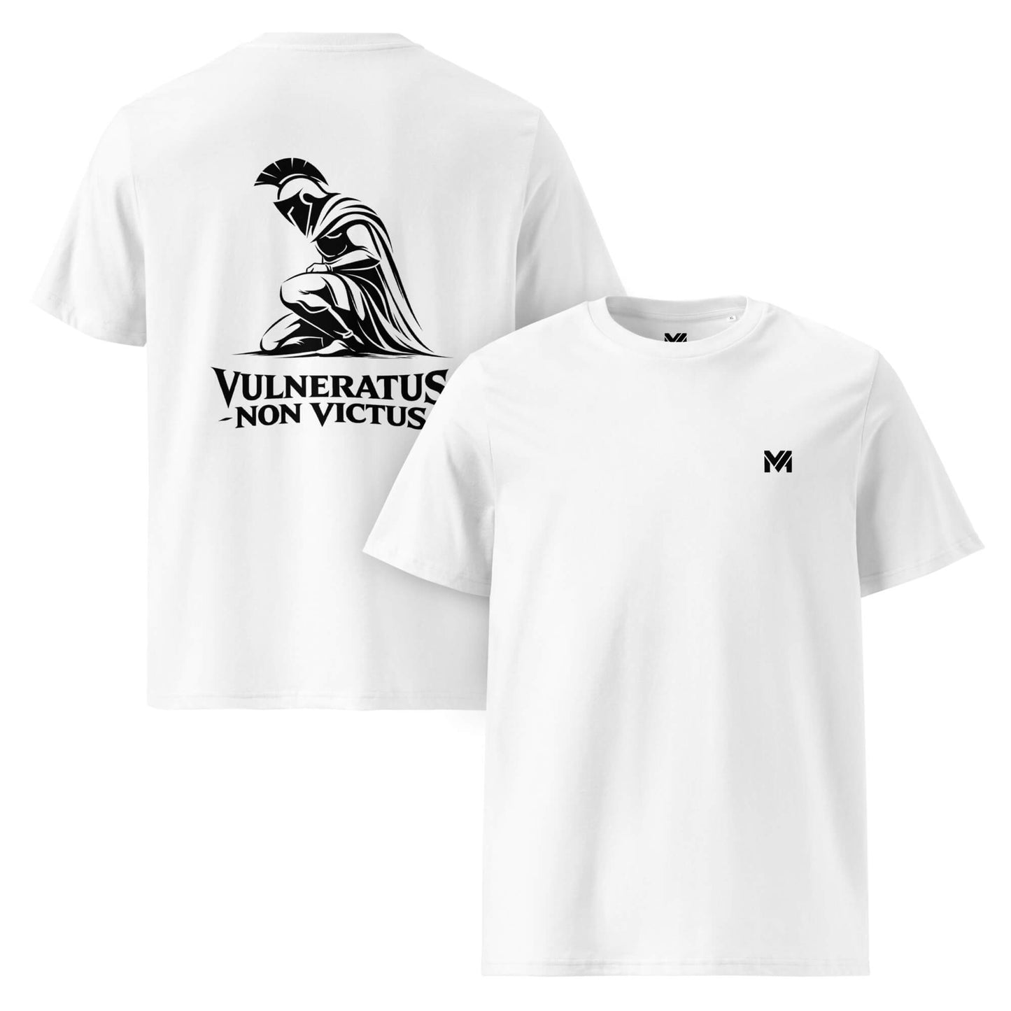 T-shirt Vulneratus Non Victus blanc logo noir face et visuel noir dos Mindset Ambition