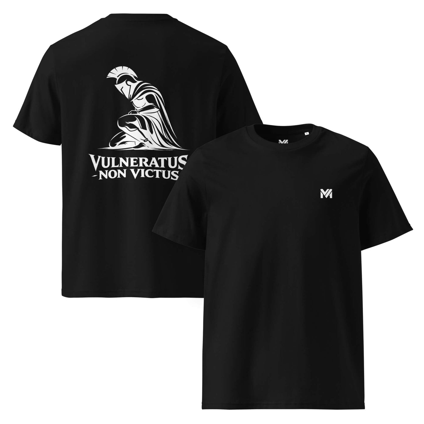T-shirt Vulneratus Non Victus noir logo blanc face et visuel blanc dos Mindset Ambition