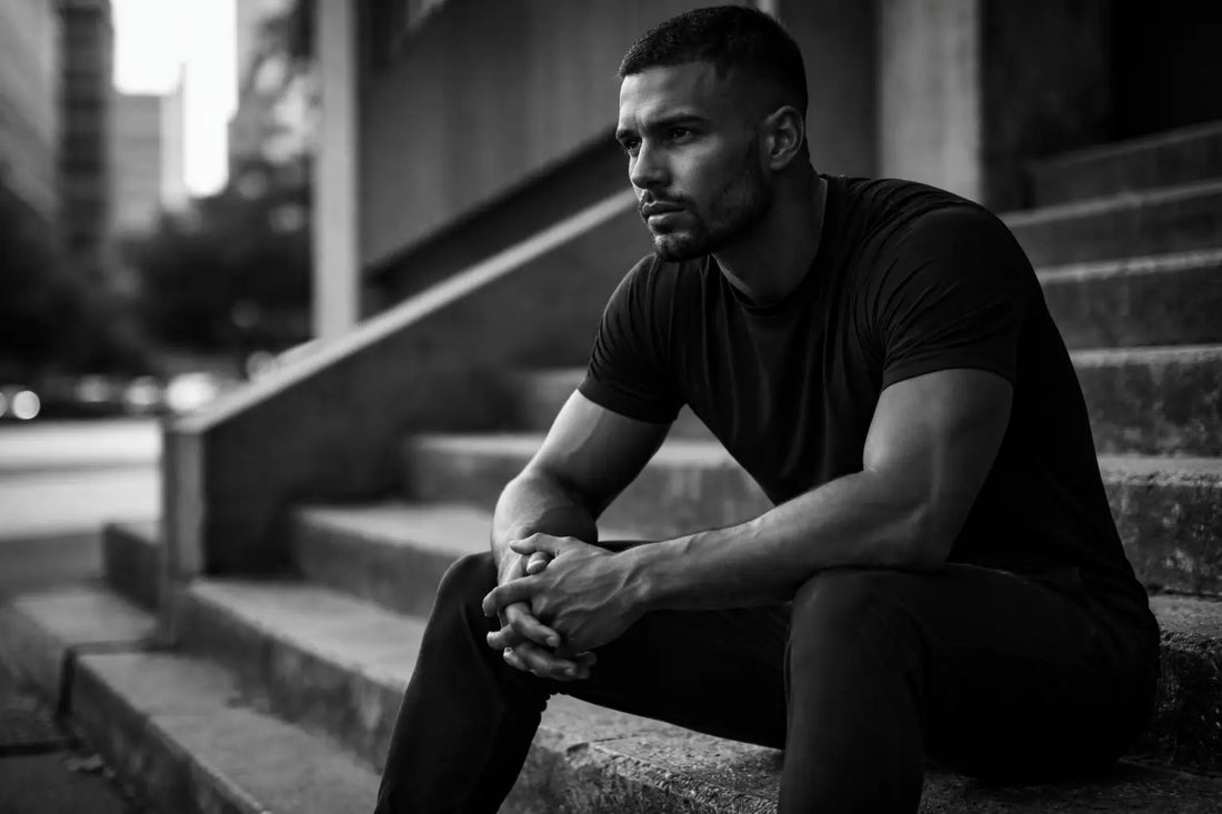 Homme seul en réflexion profonde, symbole de l’auto-responsabilité et de la prise de contrôle de sa trajectoire personnelle