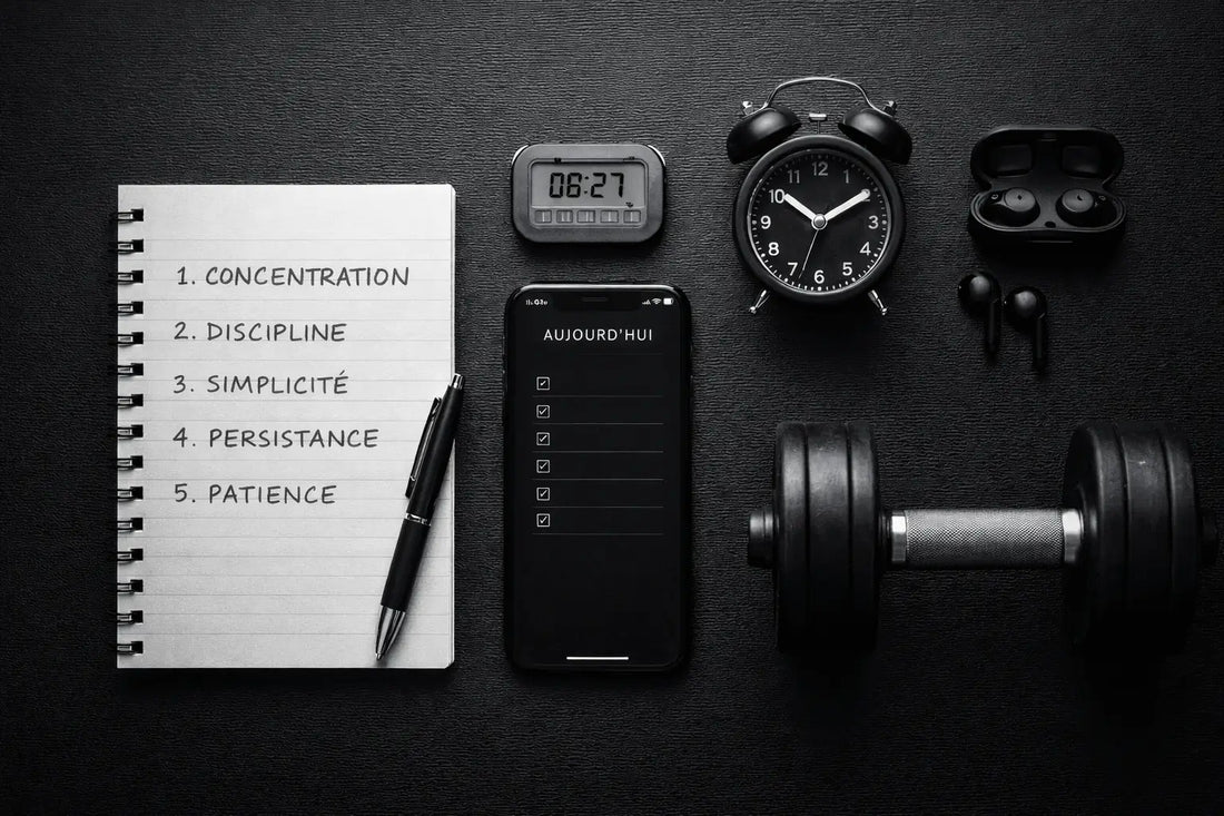 Illustration représentant la discipline quotidienne et les habitudes simples pour rester concentré sur ses objectifs.