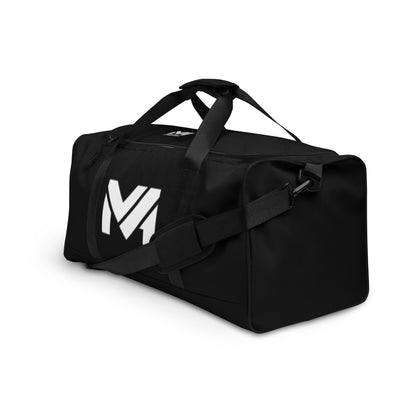 Sac de sport Bold Move Mindset Ambition noir, vue diagonale gauche, logo blanc sur le côté, sangle réglable et design robuste pour les entraînements intenses – Mindset Ambition