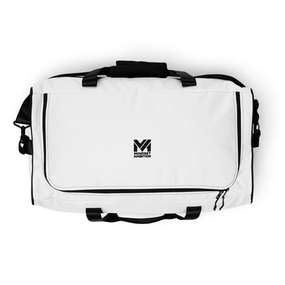 Vue du dessus du sac Bold Move Mindset Ambition, blanc, fermeture zippée robuste, poignées noires et structure rectangulaire élégante – Mindset Ambition