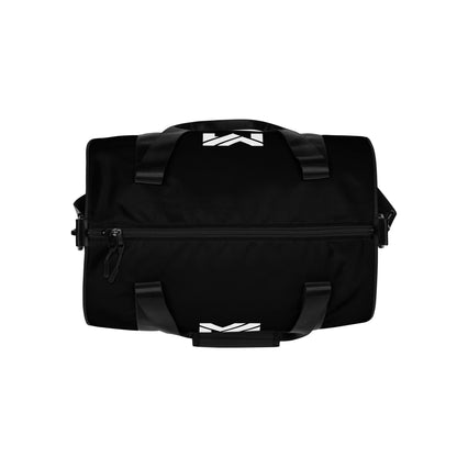 Vue du dessus du sac de sport Smart Move Mindset Ambition, noir, fermeture éclair renforcée, poignées solides et logo imprimé sur le dessus – Mindset Ambition