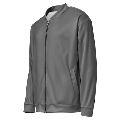 Veste de sport Momentum Mindset Ambition grise, vue avant, fermeture zippée argentée, coupe athlétique et design minimaliste pour un style moderne et affirmé – Mindset Ambition