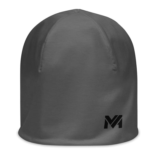 Bonnet Flow gris avec logo MA noir imprimé en bas à gauche – design minimaliste et élégant signé Mindset Ambition.