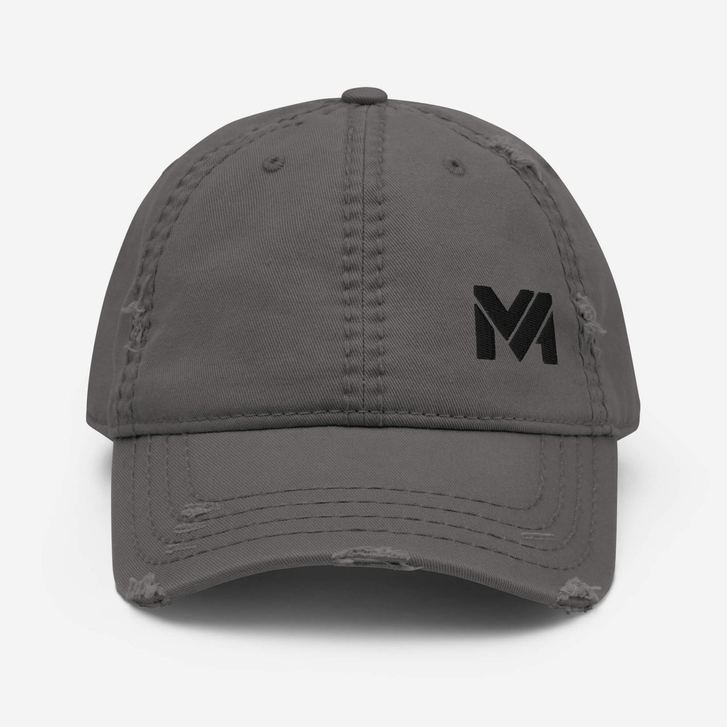 Casquette “Bold Edge” Mindset Ambition couleur gris charbon, logo noir brodé à l’avant en bas à gauche, design usé moderne et premium, collection Détail & Élégance, vue de face.