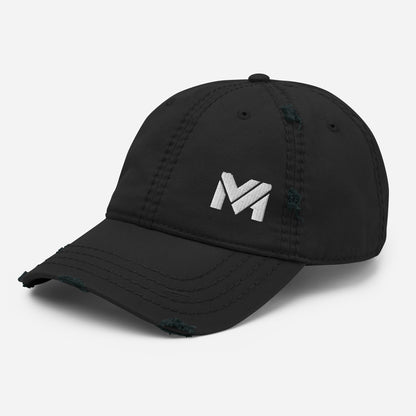 Casquette Bold Edge Mindset Ambition, noire avec logo blanc brodé, vue avant gauche, effet vieilli élégant, look streetwear haut de gamme – Mindset Ambition