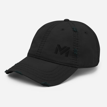 Casquette Bold Edge Mindset Ambition, noire, vue avant gauche, effet vieilli élégant, logo noir discret, allure streetwear sophistiquée – Mindset Ambition