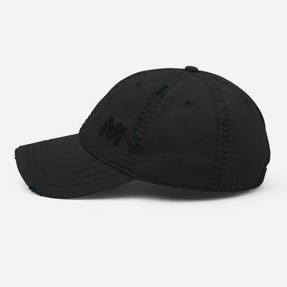 Casquette Bold Edge Mindset Ambition, noire, vue latérale gauche, finition vintage haut de gamme, couture apparente et logo brodé noir – Mindset Ambition