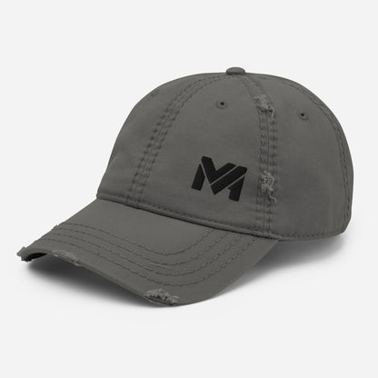 Casquette Bold Edge Mindset Ambition, gris anthracite, vue avant gauche, effet vieilli contrôlé, logo noir brodé contrasté, look streetwear élégant – Mindset Ambition