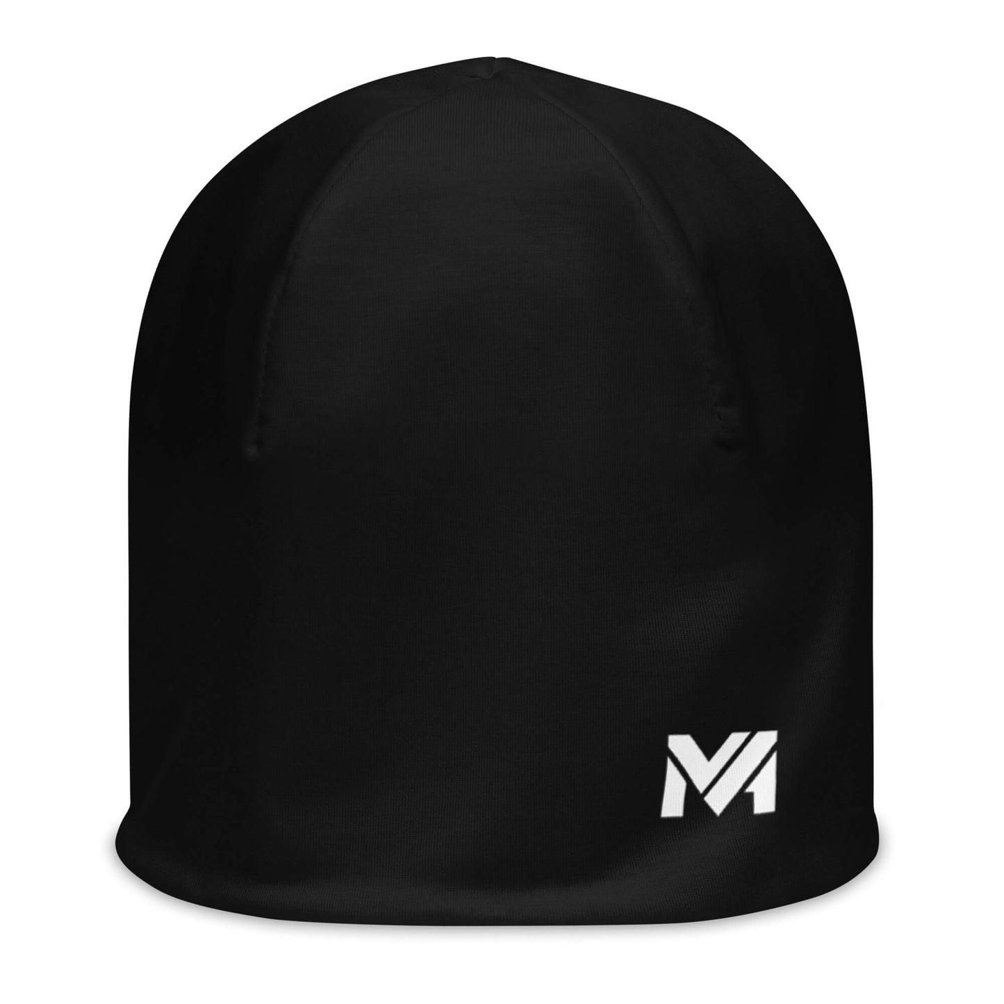 Bonnet Flow noir avec logo MA blanc imprimé en bas à gauche – style sobre et affirmé, esprit Mindset Ambition.