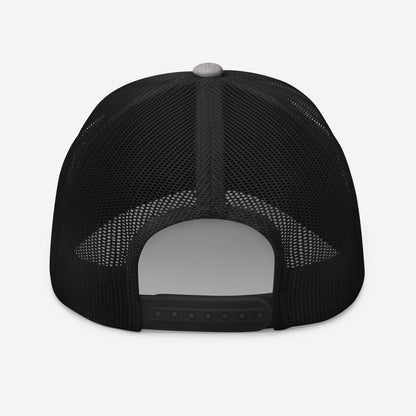 Vue arrière de la casquette High Focus gris et noir, filet respirant noir et fermeture snapback réglable, Collection Performance Mindset Ambition.