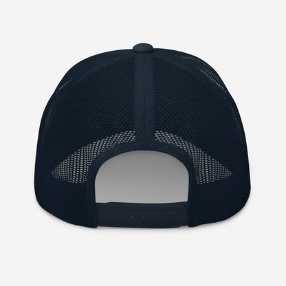 Vue arrière de la casquette High Focus bleu marine, filet respirant et système de fermeture ajustable.