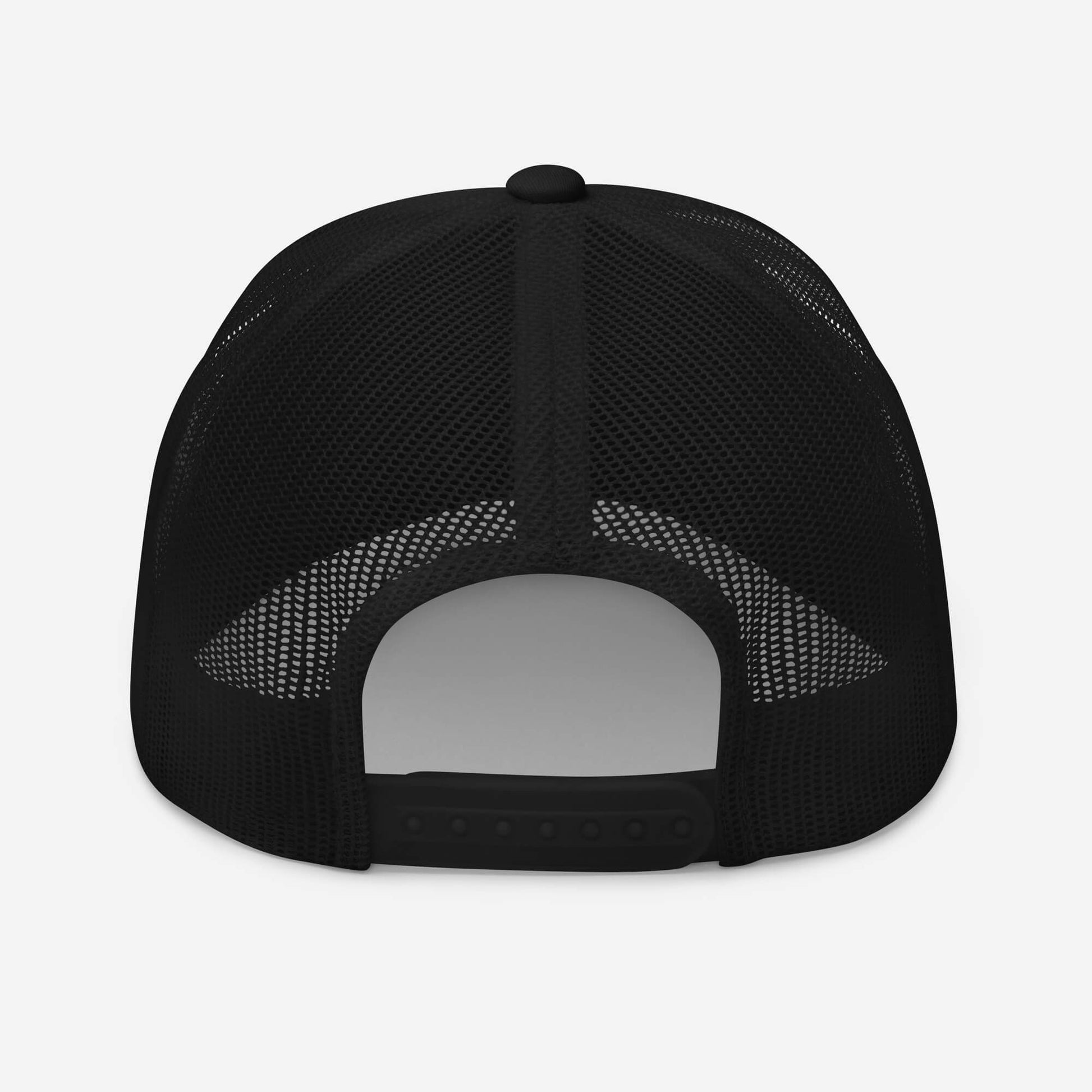 Dos de la casquette High Focus noire avec filet noir et fermeture réglable, finition élégante et moderne – Collection Détail & Élégance Mindset Ambition.