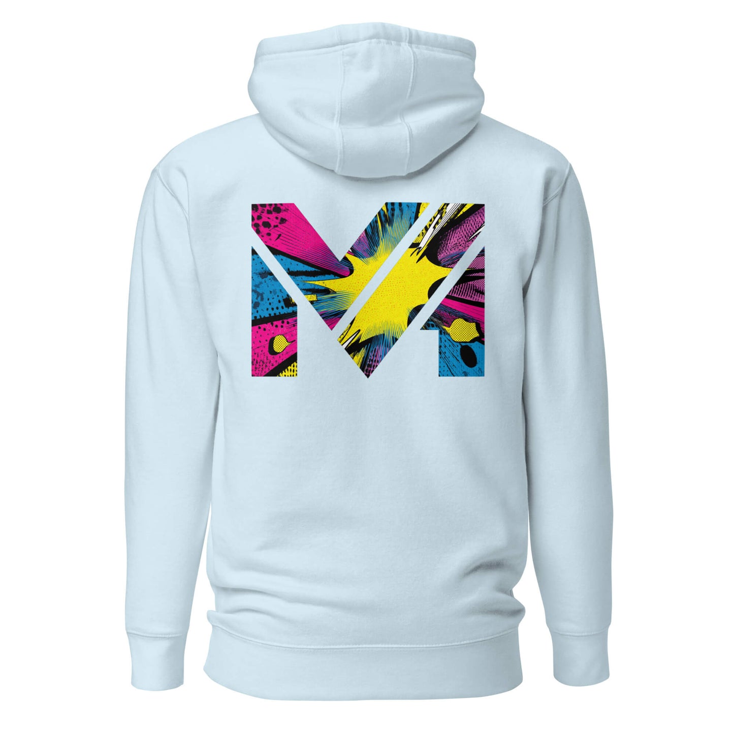 Hoodie ANALOG MIND bleu ciel visuel coloré dos et logo noir face Mindset Ambition
