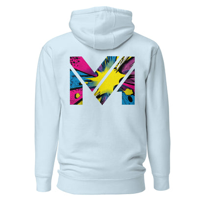 Hoodie ANALOG MIND bleu ciel visuel coloré dos et logo noir face Mindset Ambition