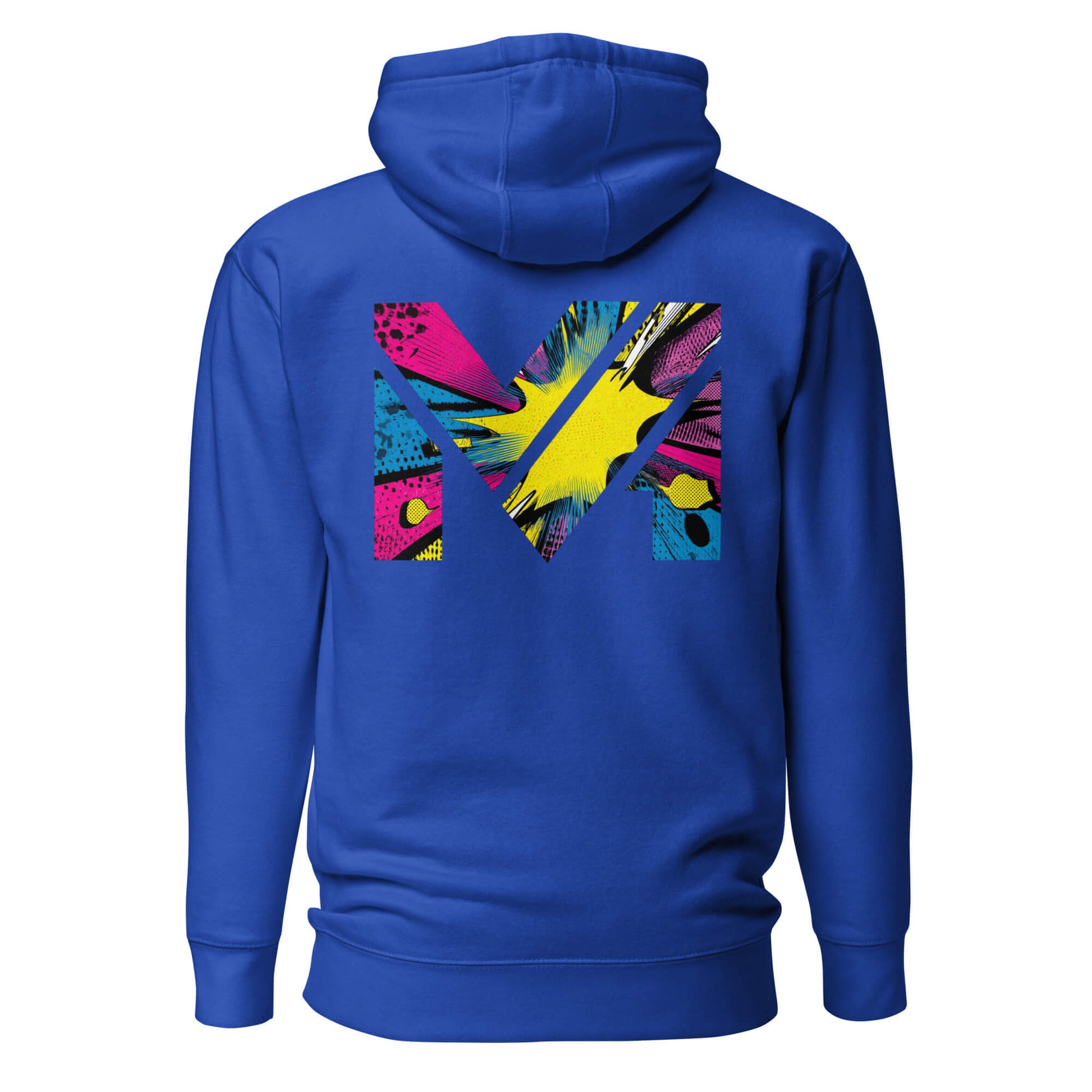 Hoodie ANALOG MIND bleu roi visuel coloré dos et logo blanc face Mindset Ambition