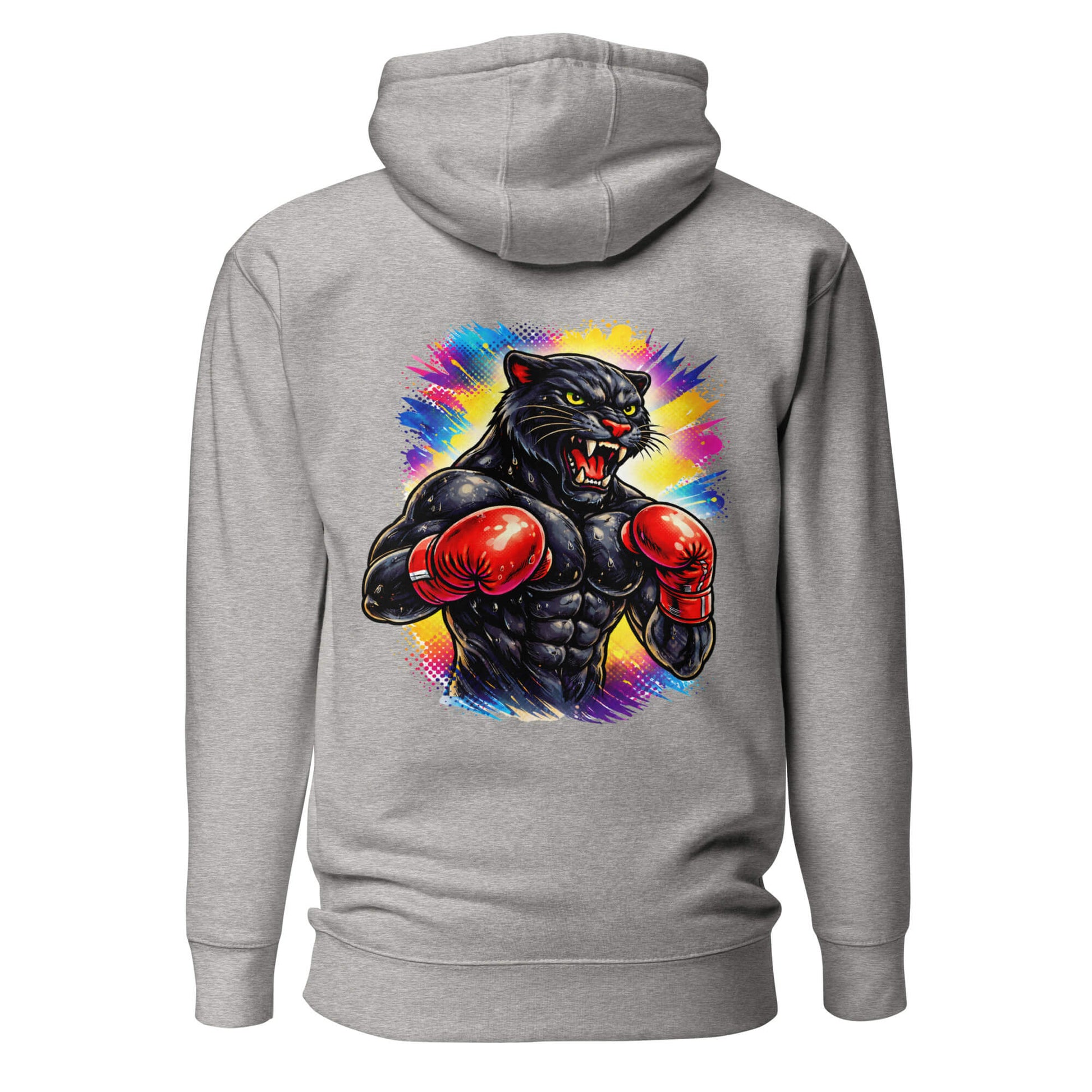 Hoodie BLACK PANTHER gris chiné visuel coloré dos et logo noir face Mindset Ambition