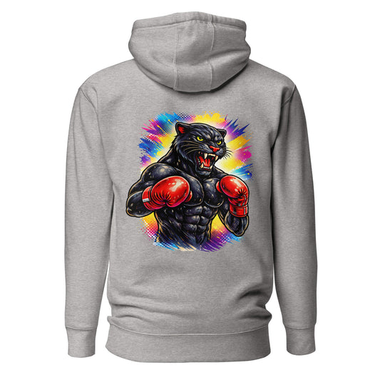 Hoodie BLACK PANTHER gris chiné visuel coloré dos et logo noir face Mindset Ambition