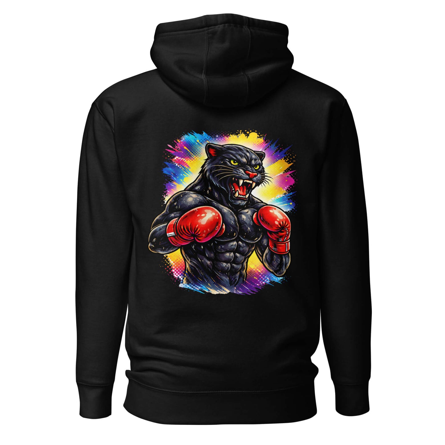 Hoodie BLACK PANTHER noir visuel coloré dos et logo blanc face Mindset Ambition