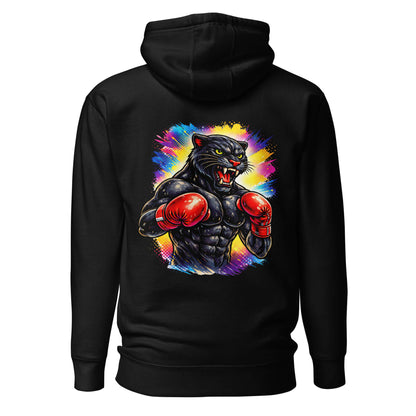 Hoodie BLACK PANTHER noir visuel coloré dos et logo blanc face Mindset Ambition