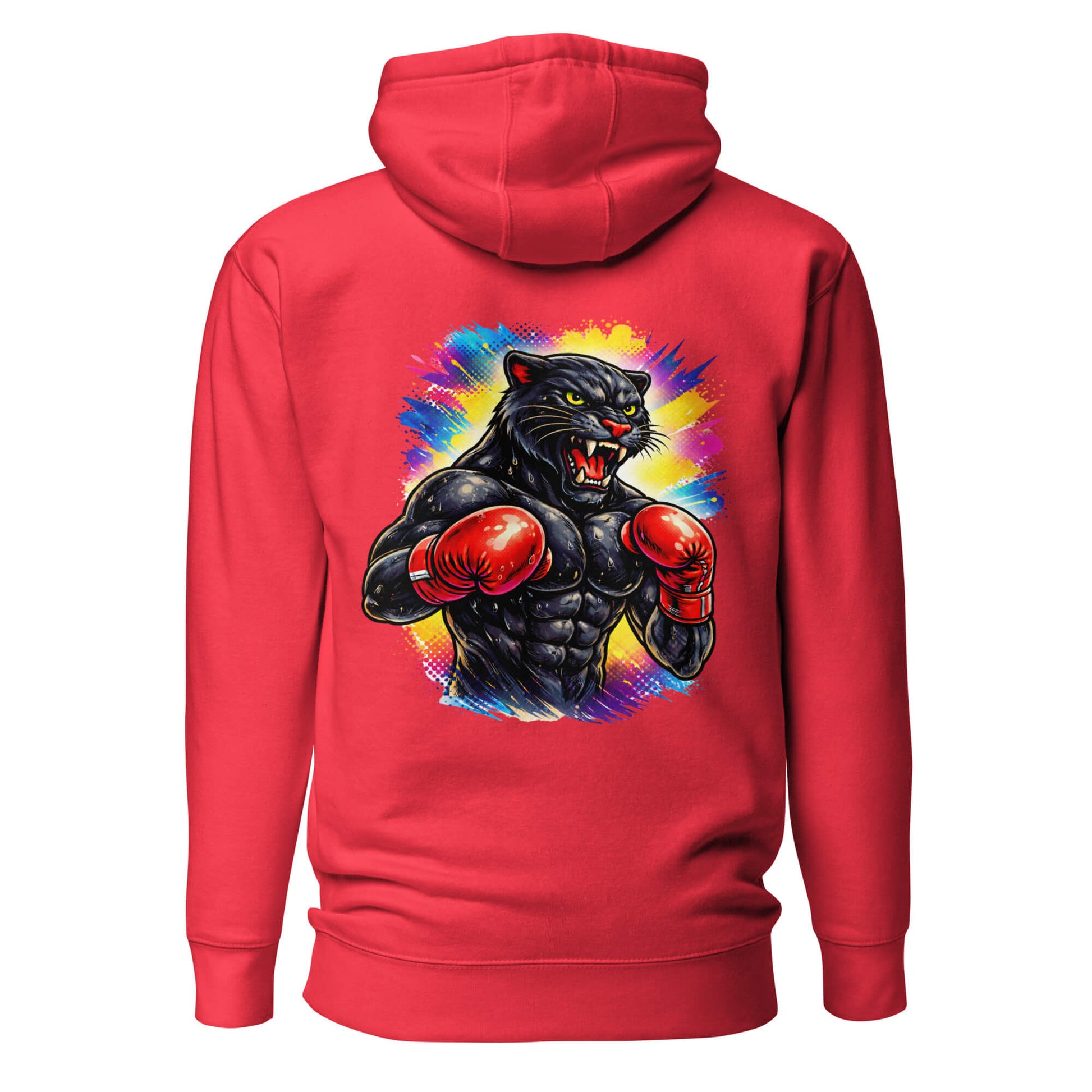 Hoodie BLACK PANTHER rouge visuel coloré dos et logo noir face Mindset Ambition