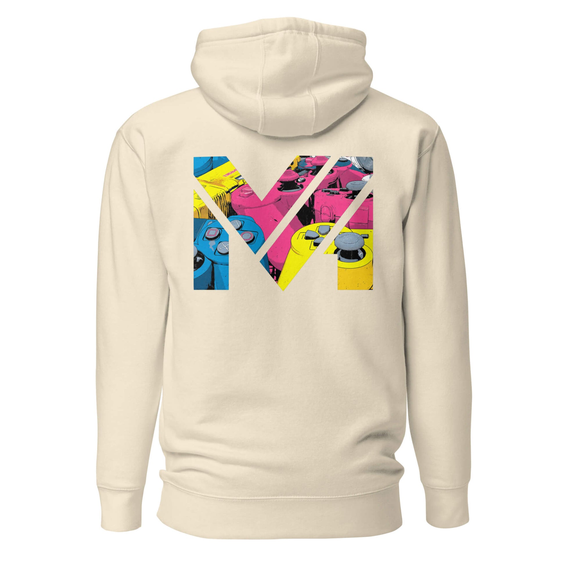 Hoodie CONTROL THE GAME beige visuel coloré dos et logo noir face Mindset Ambition