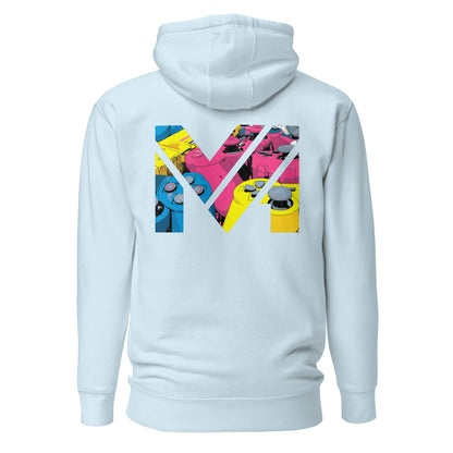 Hoodie CONTROL THE GAME bleu ciel visuel coloré dos et logo noir face Mindset Ambition