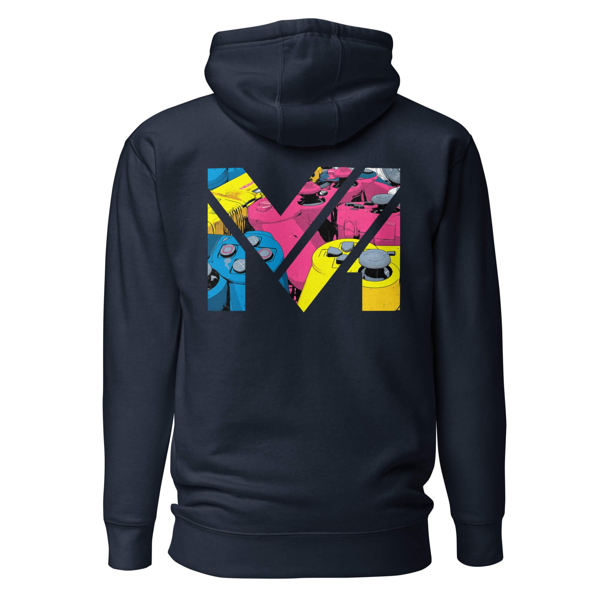 Hoodie CONTROL THE GAME bleu marine visuel coloré dos et logo blanc face Mindset Ambition