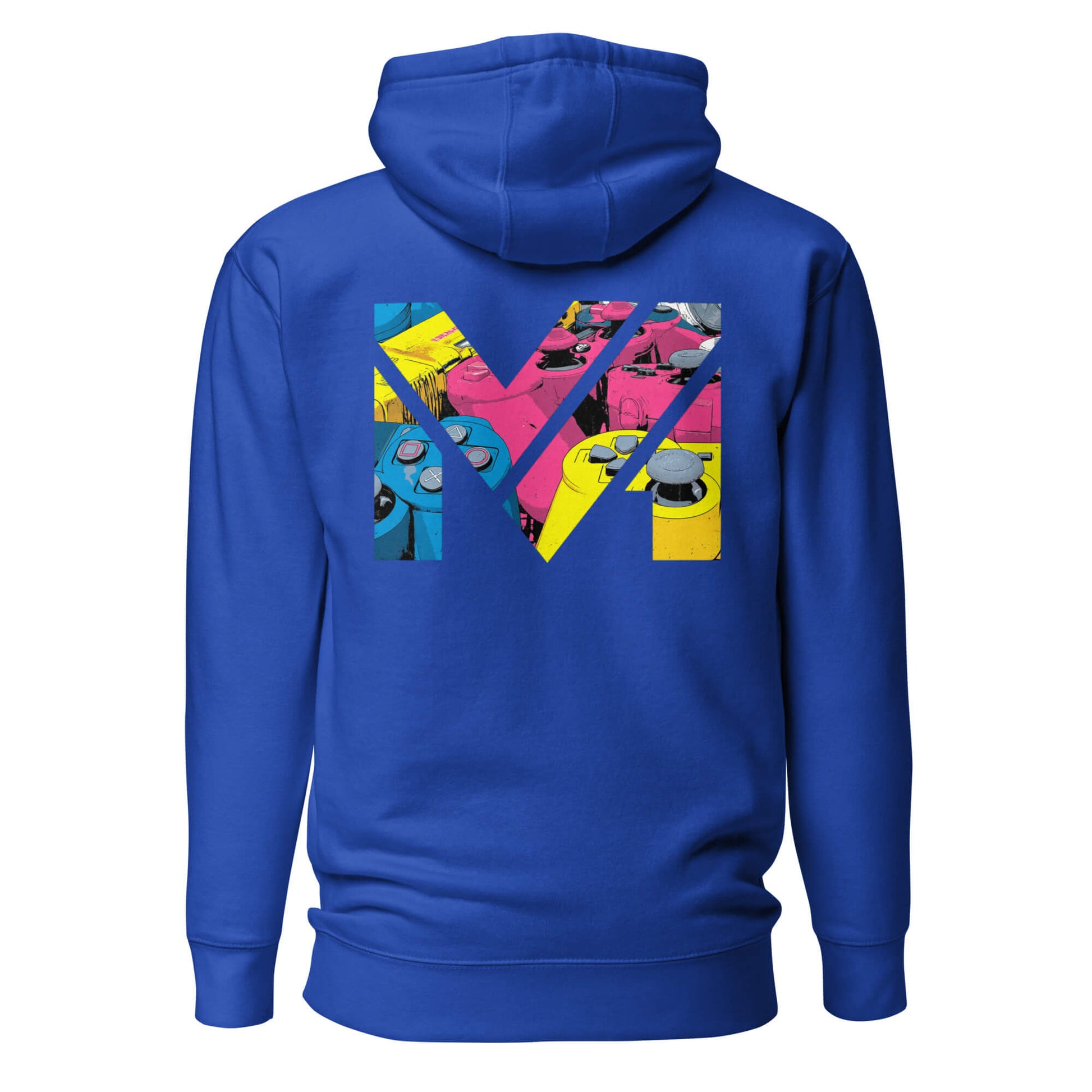 Hoodie CONTROL THE GAME bleu roi visuel coloré dos et logo blanc face Mindset Ambition