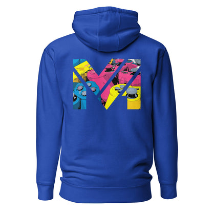 Hoodie CONTROL THE GAME bleu roi visuel coloré dos et logo blanc face Mindset Ambition