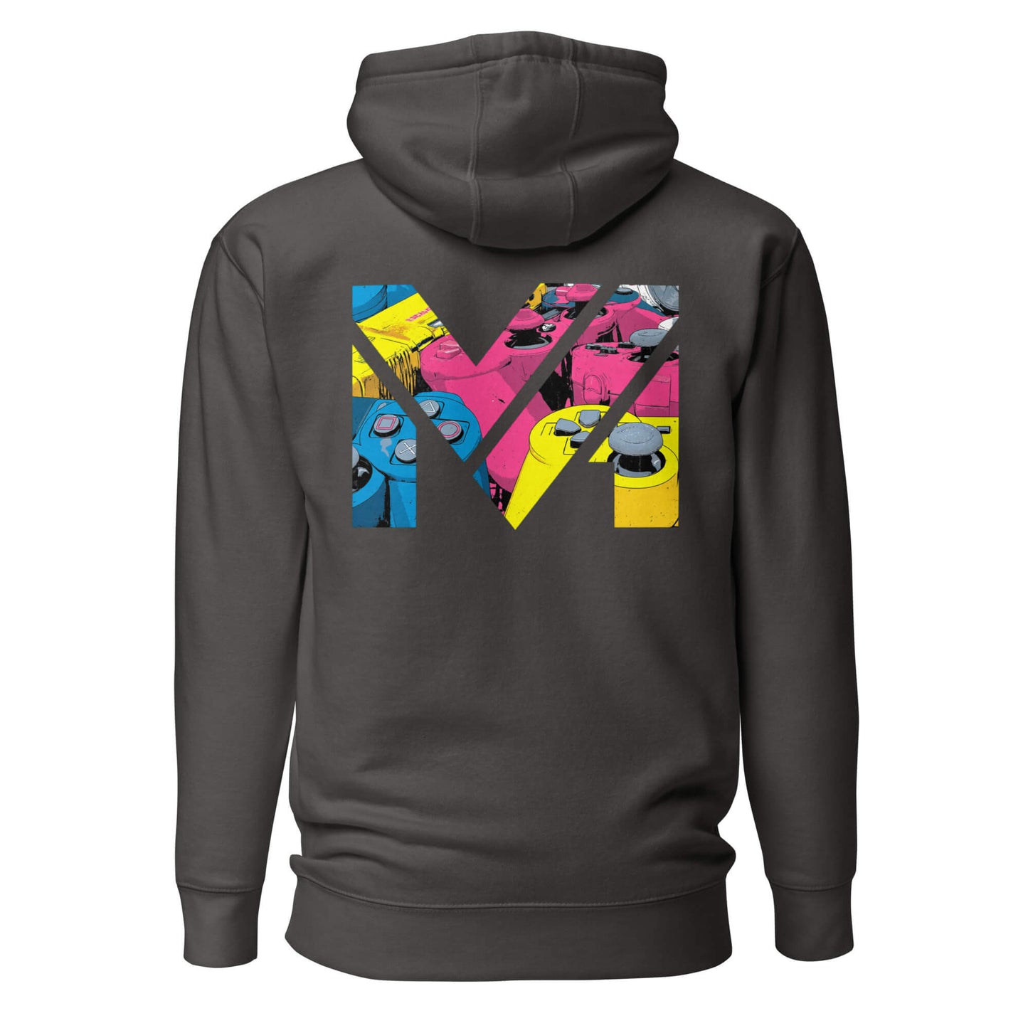 Hoodie CONTROL THE GAME gris anthracite visuel coloré dos et logo blanc face Mindset Ambition