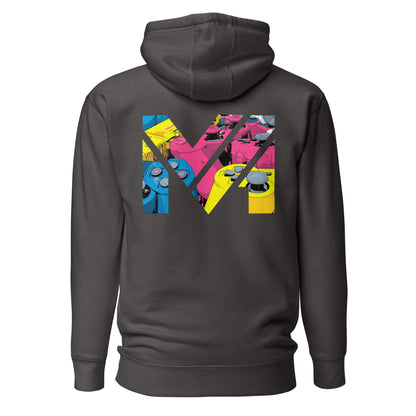 Hoodie CONTROL THE GAME gris anthracite visuel coloré dos et logo blanc face Mindset Ambition