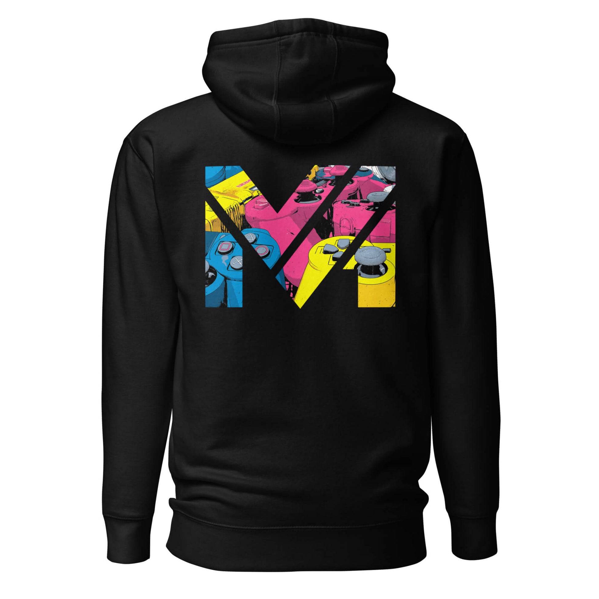 Hoodie CONTROL THE GAME noir visuel coloré dos et logo blanc face Mindset Ambition